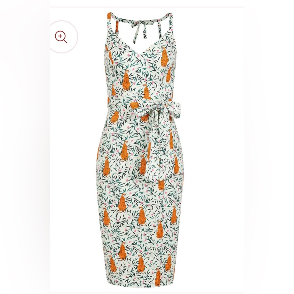 Bright & Beautiful retro inspired leopard/cheetah tiki/tropical pencil dress